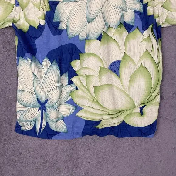 Tommy Bahama Hawaiian Shirt Men L Green Blue Floral 100% Silk Resort Vacation - Picture 13 of 16